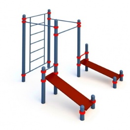 Шведская стенка, три турника классического хвата, две лавки для упражнений на пресс наклонных ВС.01.09