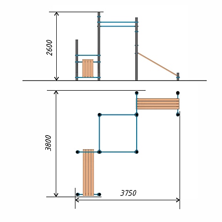 Каскад разноуровневых турников с лавками для пресса тр.108 фото 2
