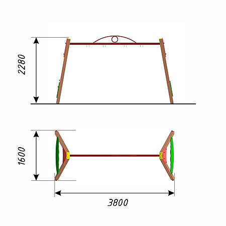 Качели двойные «Лужайка» без подвеса фото 2