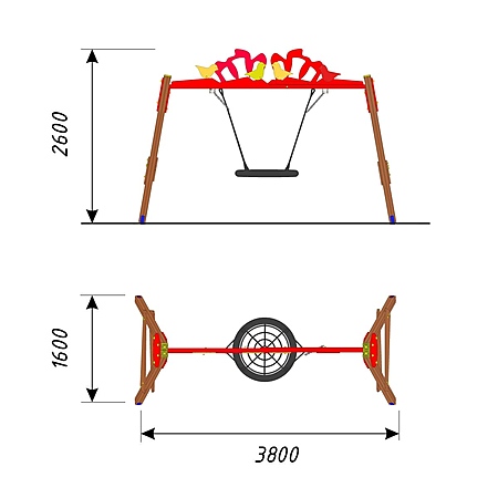 Качели «Птицы гнездо» стойки Брус 100*100 с армированным подвесом для общего пользования фото 2