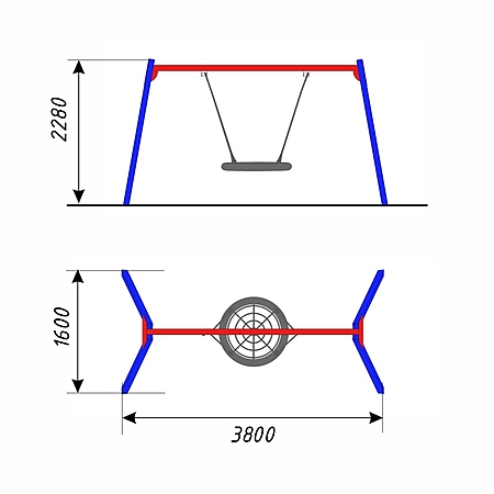 Качели металл «Гнездо», металл. стойки тр.кв.80х80 (с подвесом армированным) для общего пользования фото 2