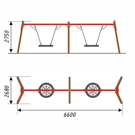 Качели металл двойные «Гнездо», стойки брус 100*100 (с подвесом армированным) для общего пользования  фото 2