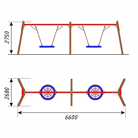 Качели металл двойные «Гнездо», стойки брус 100*100 (с подвесом без армирования) для часного использования фото 2