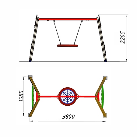 Качели «Гнездо» стойки Брус 100*100 с армированным подвесом для общего пользования фото 2