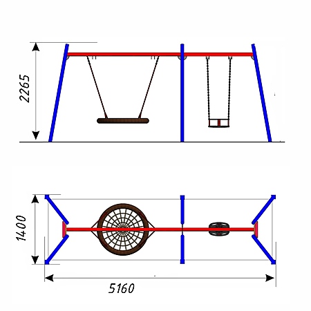Качели металл двойные металл. стойки тр. 76 (с подвесом армированным и Люлька) для общего пользования фото 2