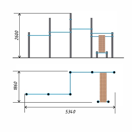 Каскад разноуровневых турников с лавкой для пресса тр.89 фото 2
