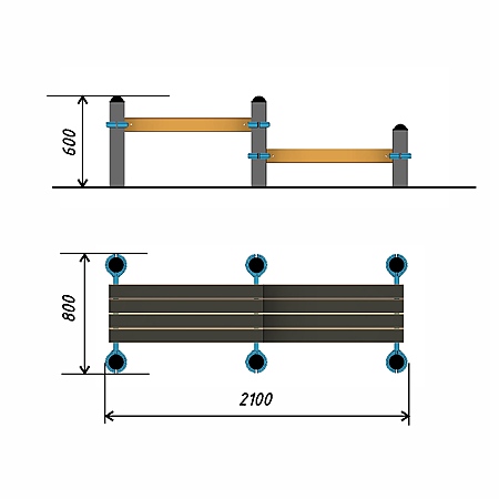 Скамья горизонтальная гимнастическая двойная для испытаний «Сгибание и разгибание рук в упоре» тр.ду.108 фото 2