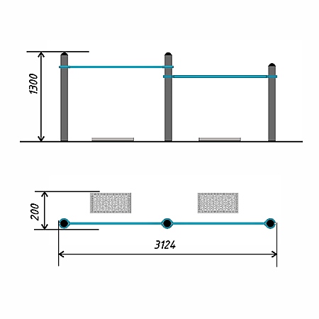 Перекладины разноуровневые с подставкой для ног «Подтягивание лежа на низкой перекладине» тр.ду.108 фото 2