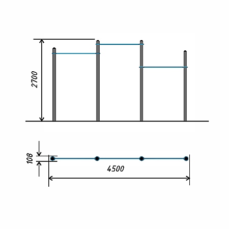 Перекладины стационарные разноуровневые (для выполнения испытания (теста) «Подтягивание из виса на высокой перекладине») тр.ду.108 фото 2