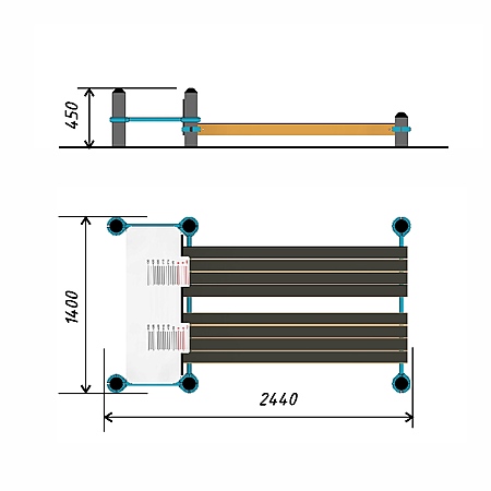Скамья горизонтальная двойная с вертикальными упорами для ног и двумя измерительными линейками тр.ду.108 фото 2
