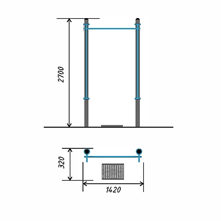 Перекладина с регулируемой высотой от 90 до 260 см (для выполнения испытаний (тестов) «Подтягивание из виса на высокой перекладине» и «Подтягивание из виса лежа на низкой перекладине» с упором для ног) - для инвалидов и лиц с ОВЗ тр.ду.108 фото 2